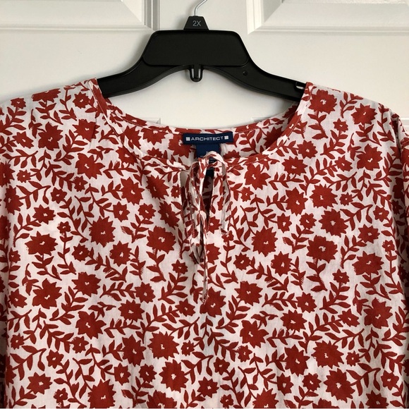 ARCHITEC WOMEN'S TUNIC FLORAL RED/WHITE XL,1X,2X, COTTON PULLOVER 3/4 SLEEVE - Picture 4 of 7